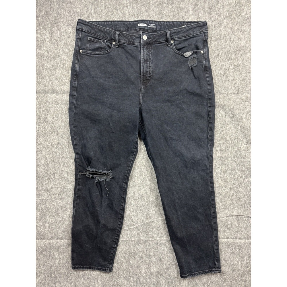 Old Navy Womens OG High-Rise Straight Navy Dark Wash Distressed Jeans Size 18